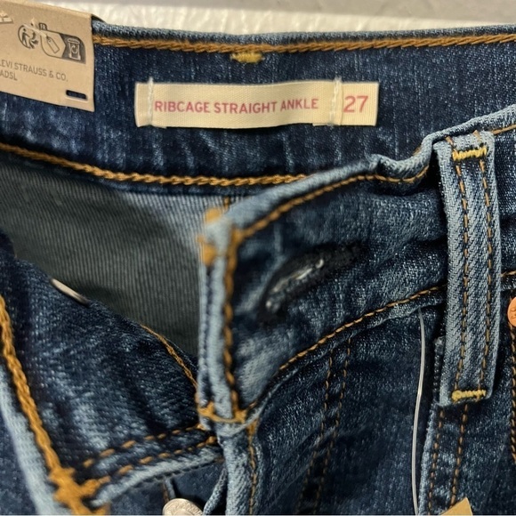 Levi's Women's Ribcage Straight Ankle Seamed Jeans 27x27 Dark Wash Buttonfly NWT - Picture 6 of 13